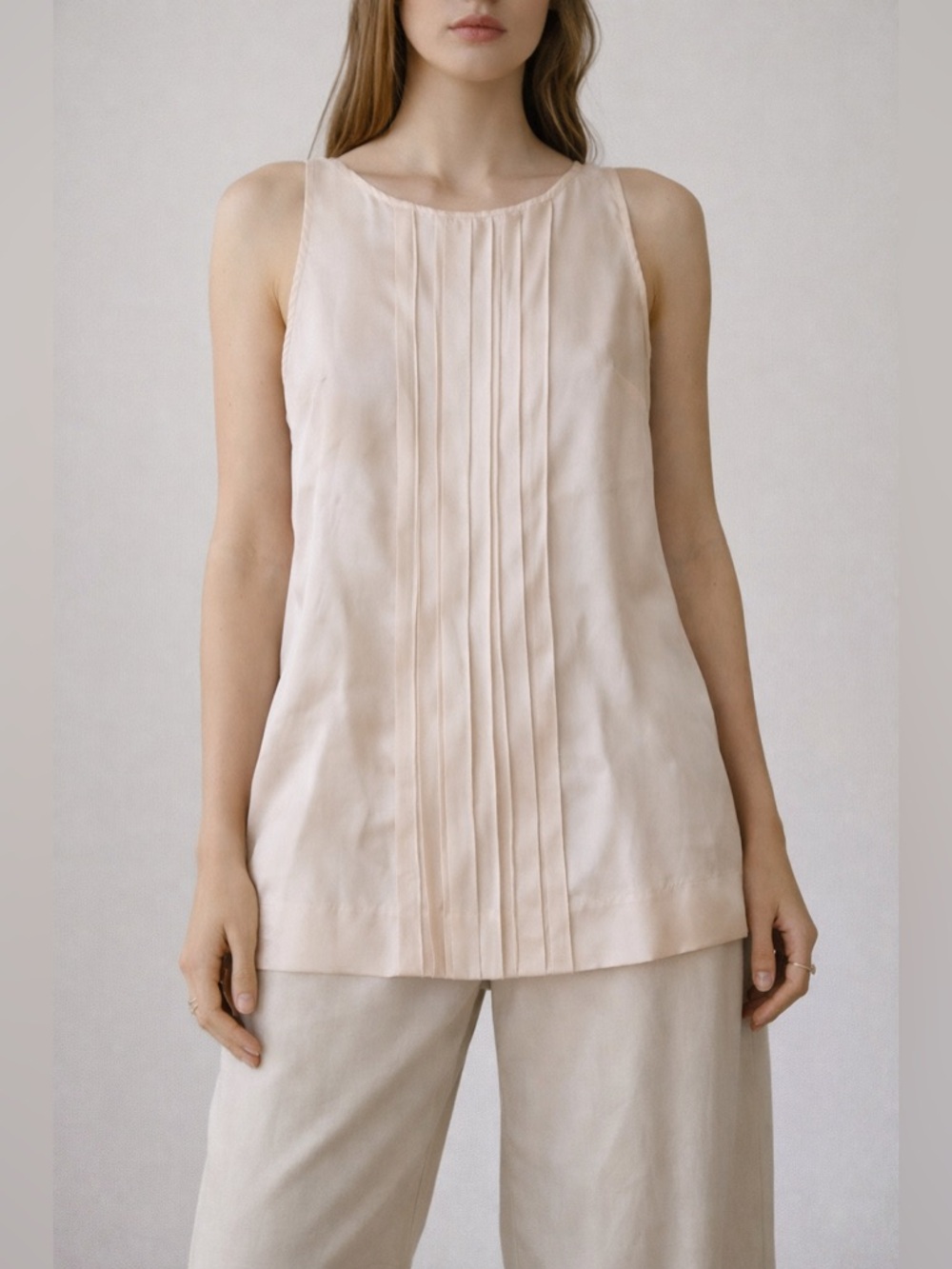 J.Crew 100% Silk Blush Pink Pleated Sleeveless Blouse Size 4 Small Luxury